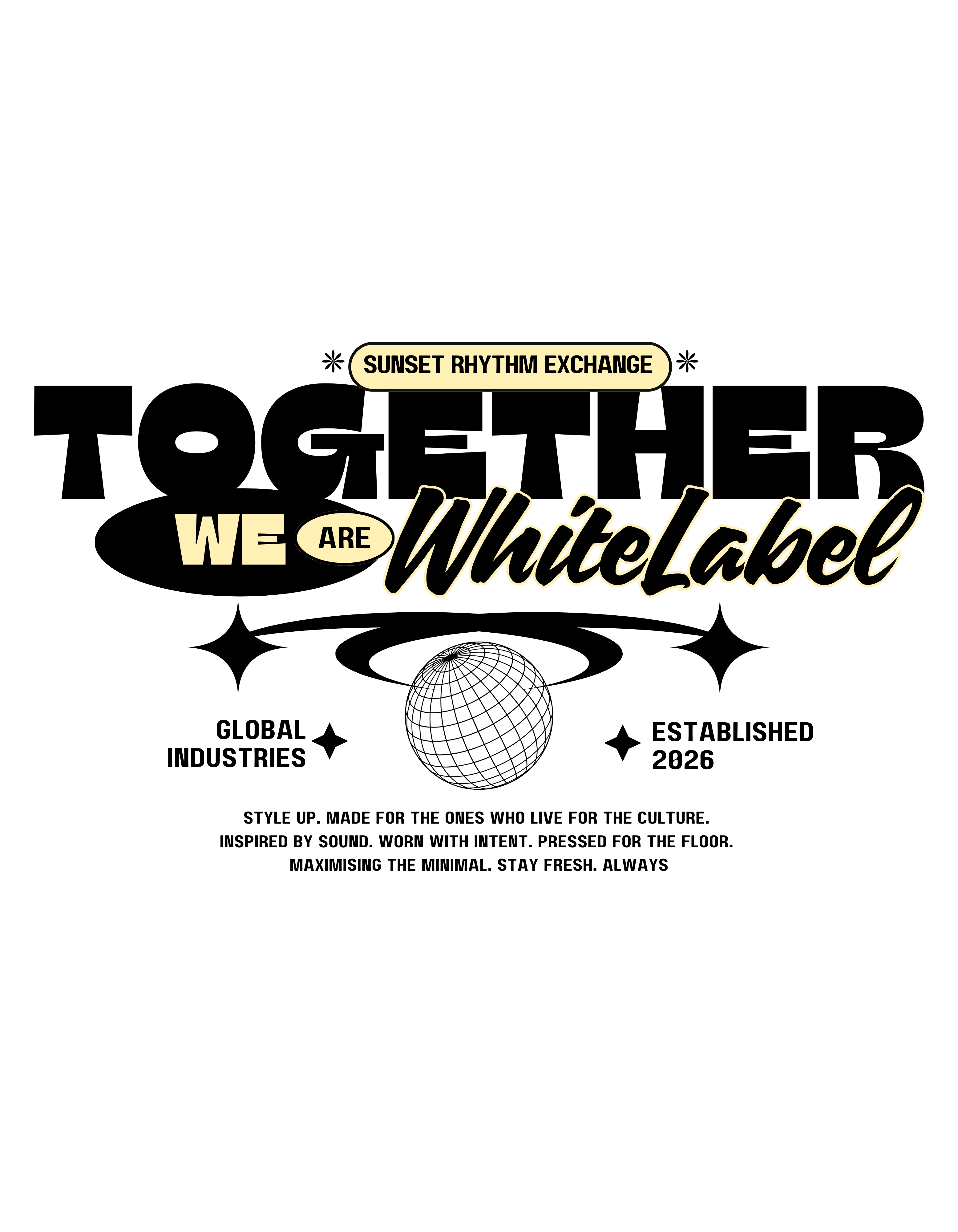 Small curve logo front (Sunset Rhythm Exchange & Together print on the back) Oversized faded t-shirt